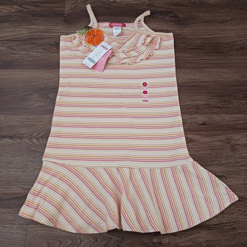 New 2005 Gymboree Aloha Wahine Striped‎ Tank Dress sz 9 Flower Ruffle Drop Waist